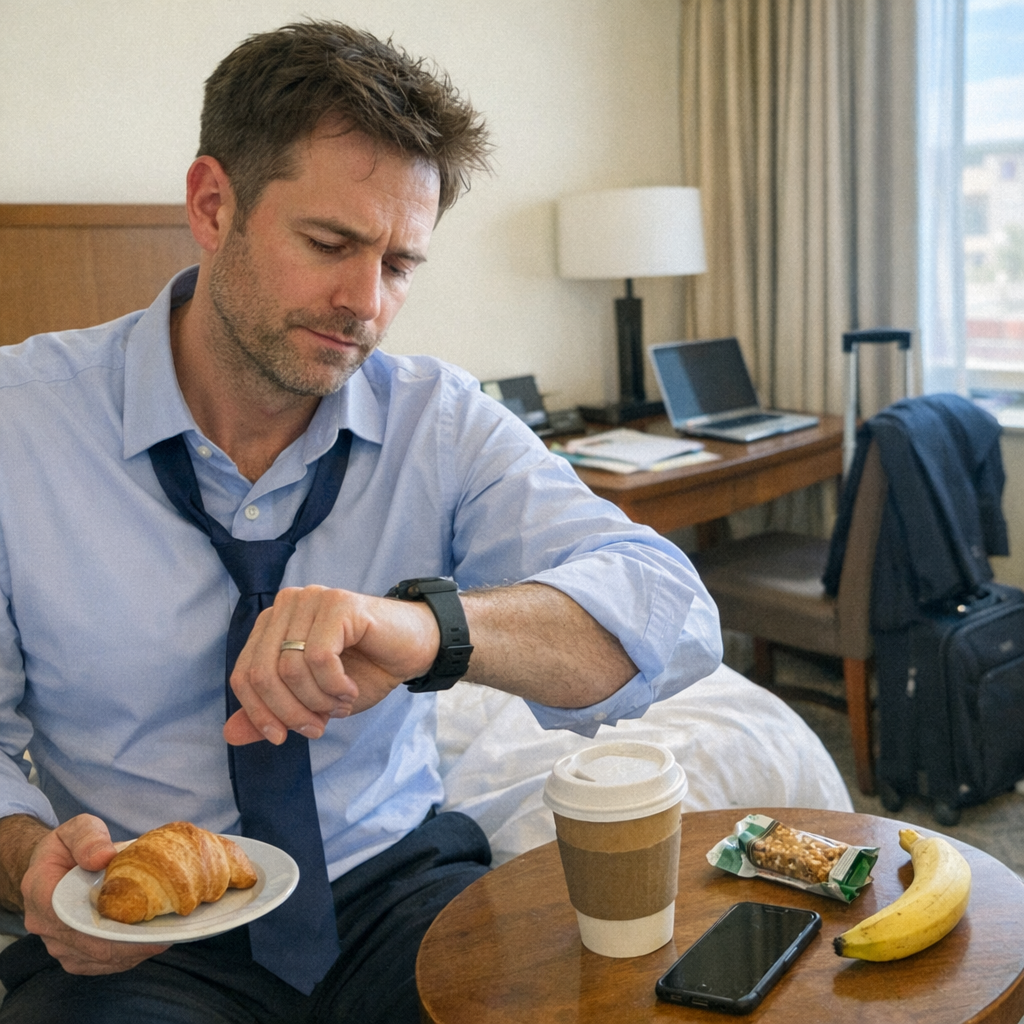 FastMinder fasting timer and a water bottle for business travel