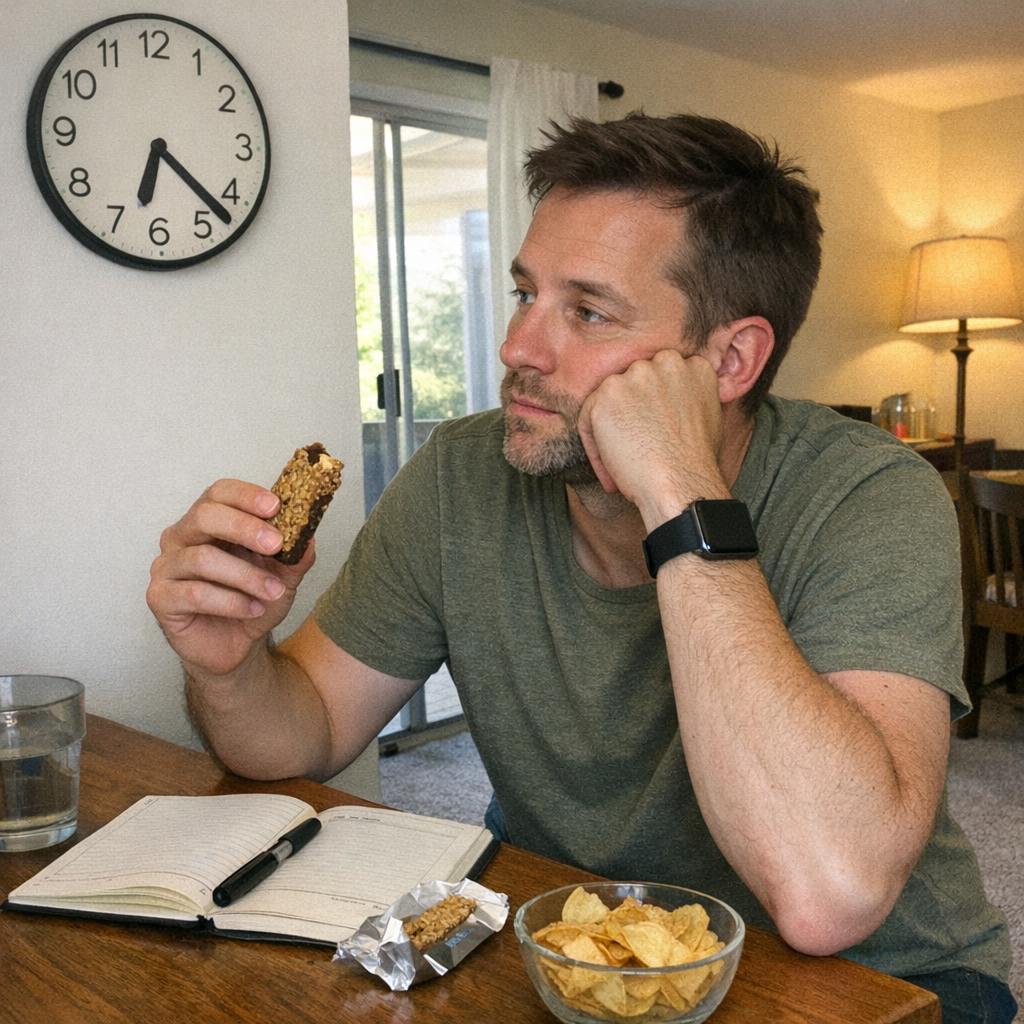 FastMinder fasting timer and a water bottle for late dinner days