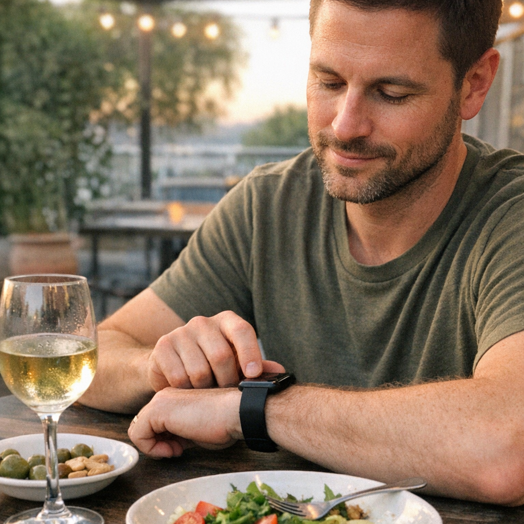 Close-up scene for late dinner days with a phone and a water bottle