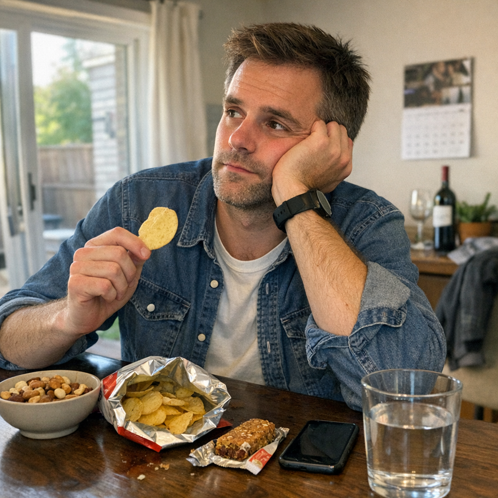 FastMinder fasting timer and a water bottle for late dinner days