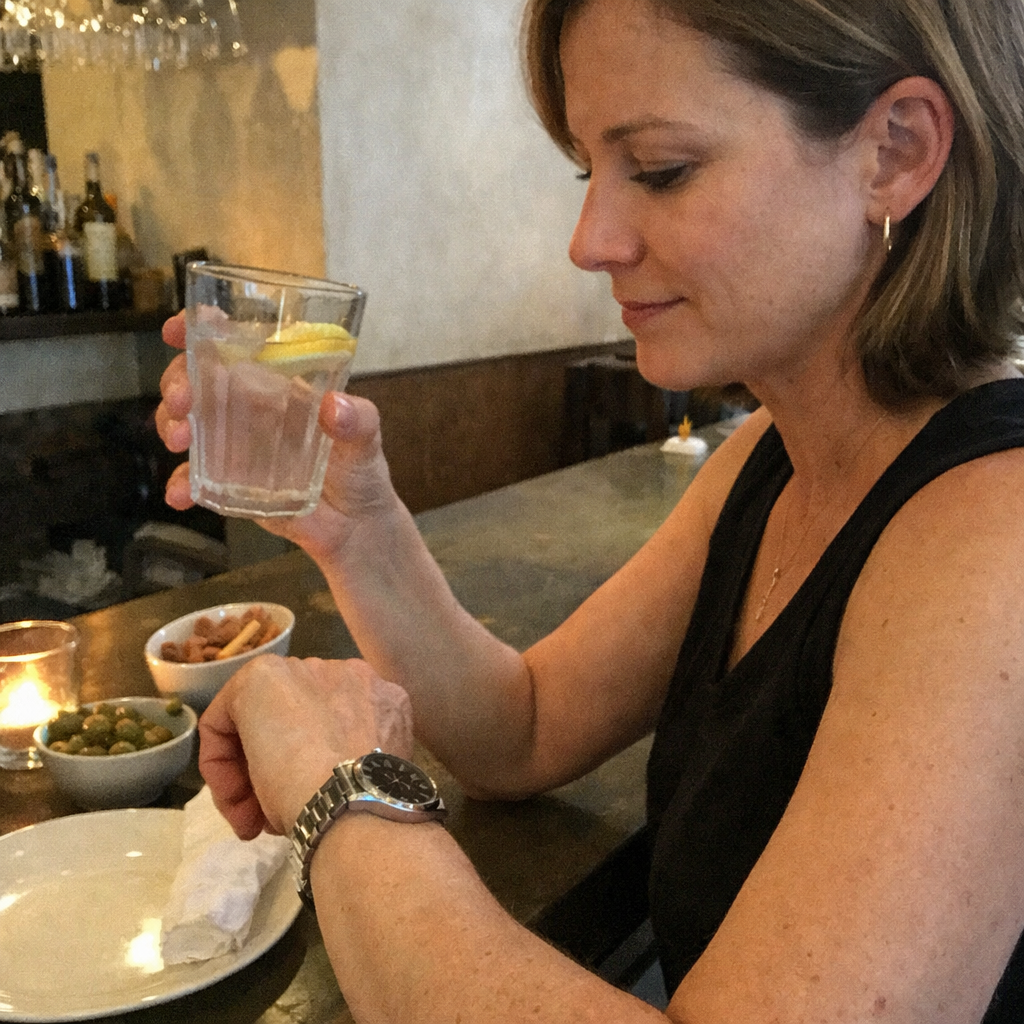 Close-up scene for late dinner days with a phone and a water bottle