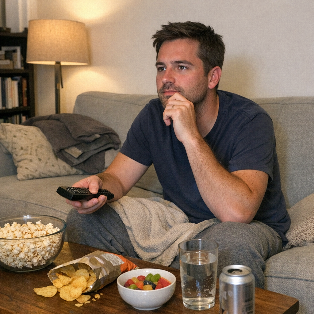 FastMinder fasting timer and a water bottle for movie nights