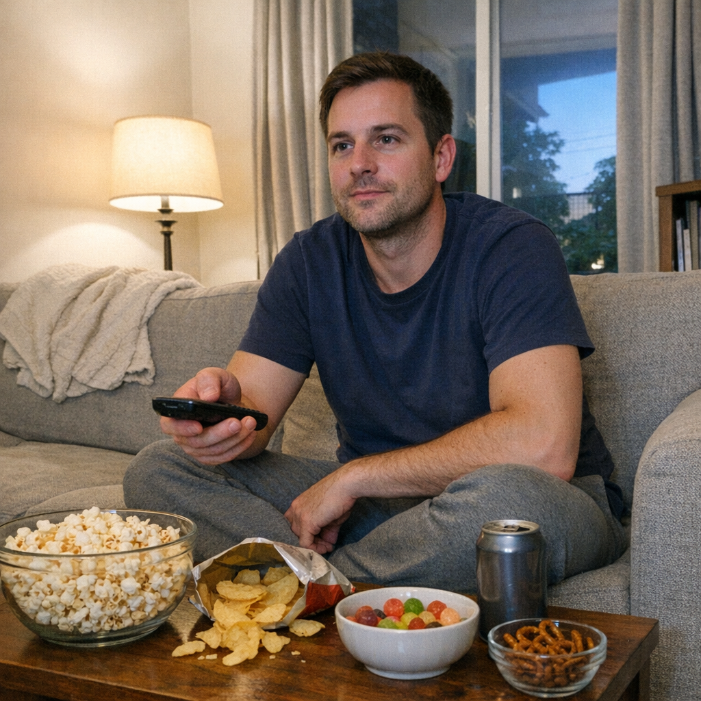 FastMinder fasting timer and a water bottle for movie nights
