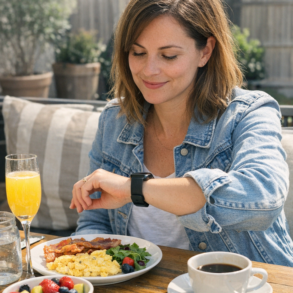 FastMinder fasting timer and a water bottle for weekend brunch