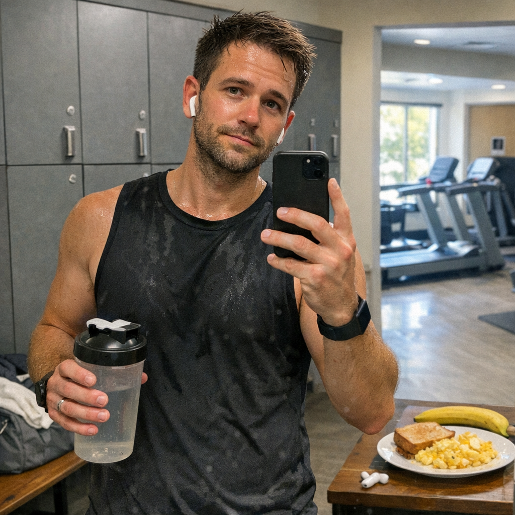 FastMinder fasting timer and a water bottle for workout mornings